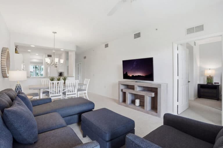 Bright open-plan living and dining area in a Southwest Florida vacation rental