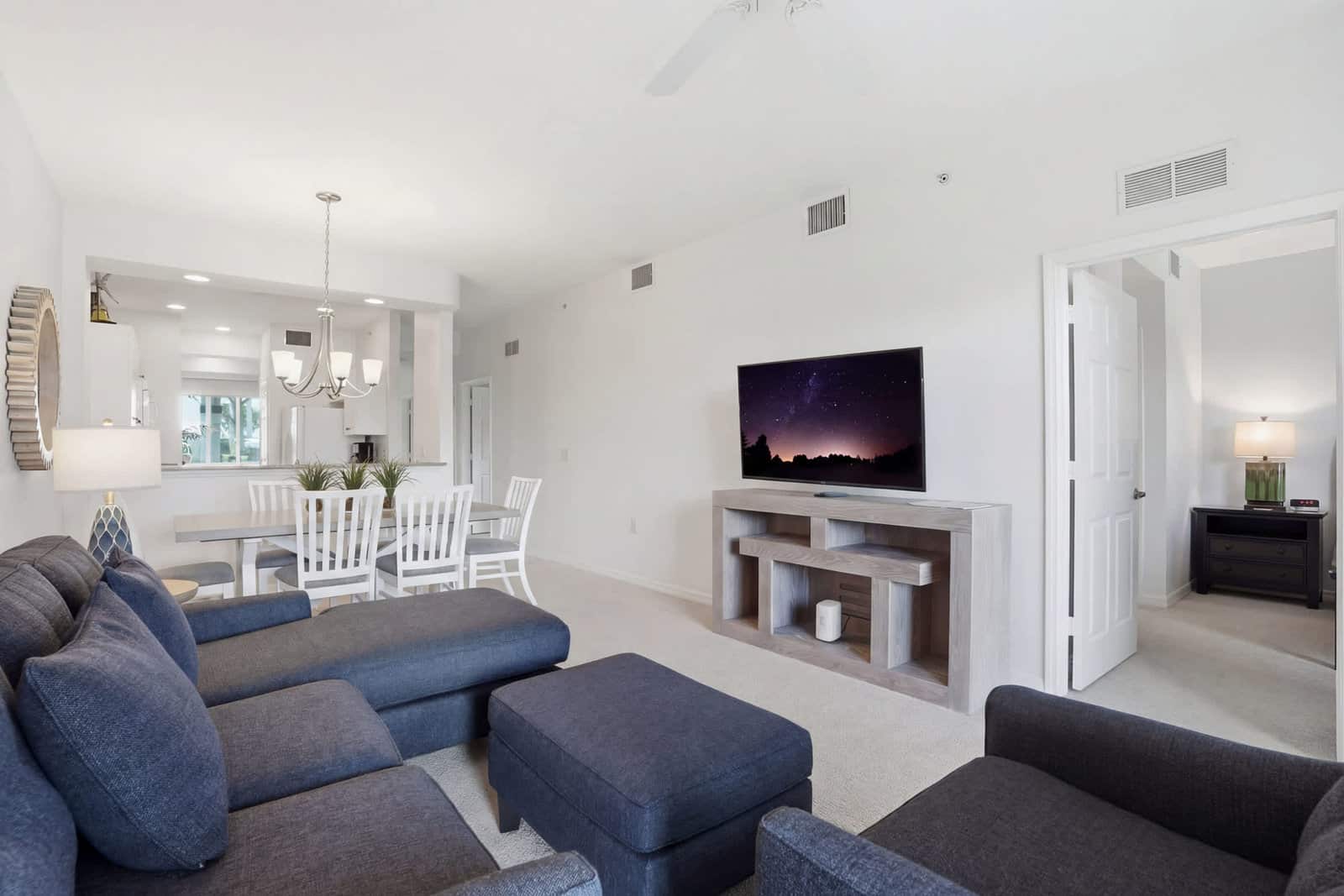 Bright open-plan living and dining area in a Southwest Florida vacation rental